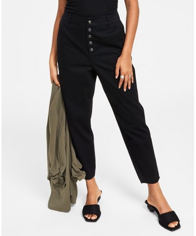 Women's Button Fly High Rise Tapered Pants Black $19.19 Pants