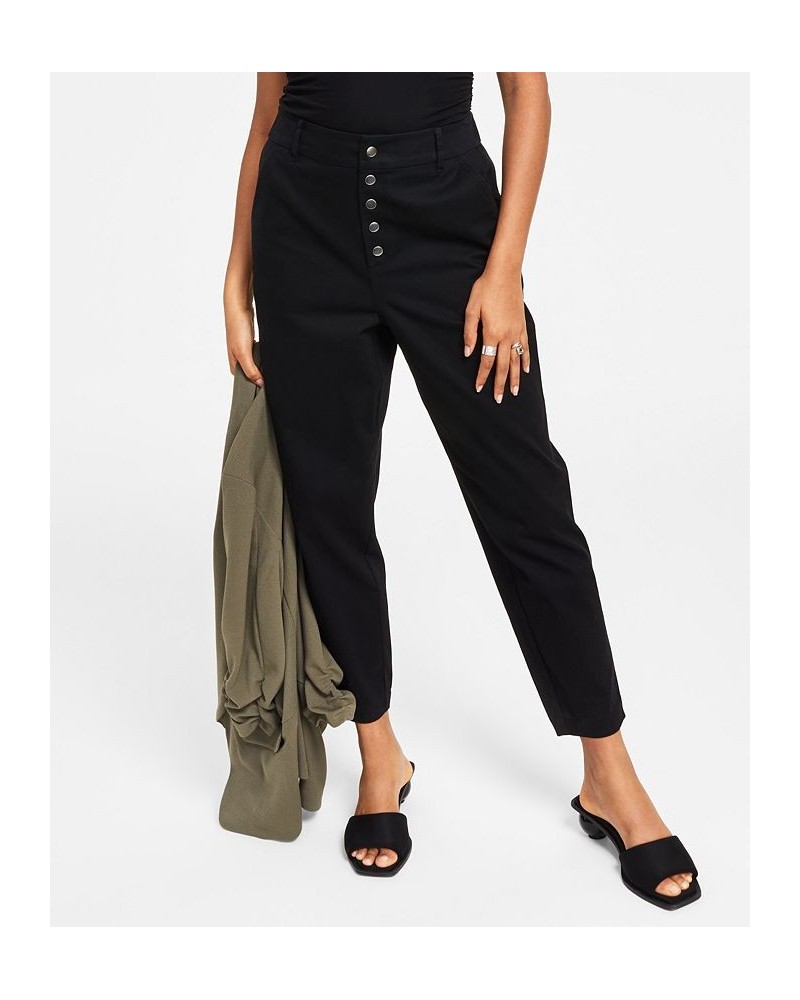 Women's Button Fly High Rise Tapered Pants Black $19.19 Pants