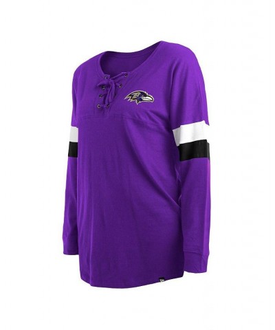 Women's Purple Baltimore Ravens Plus Size Athletic Varsity Lace-Up V-Neck Long Sleeve T-shirt Purple $27.26 Tops