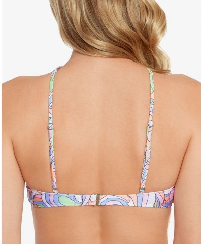 Juniors' Printed Crisscross-Strap Bikini Top Retro Waves Multi $16.10 Swimsuits