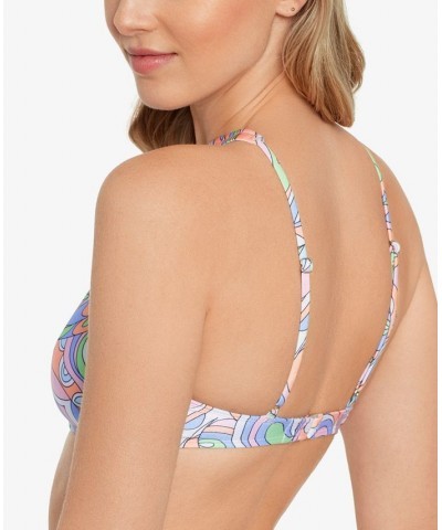 Juniors' Printed Crisscross-Strap Bikini Top Retro Waves Multi $16.10 Swimsuits