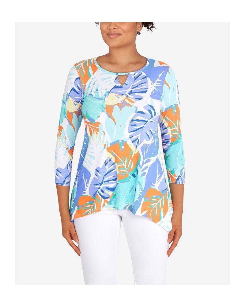 Petite Knit Graphic Tropical Print Top Blue $29.44 Tops