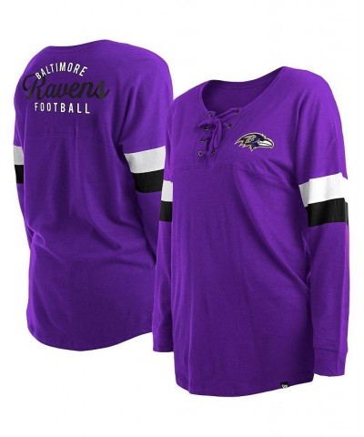 Women's Purple Baltimore Ravens Plus Size Athletic Varsity Lace-Up V-Neck Long Sleeve T-shirt Purple $27.26 Tops