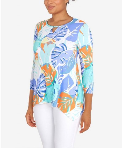 Petite Knit Graphic Tropical Print Top Blue $29.44 Tops