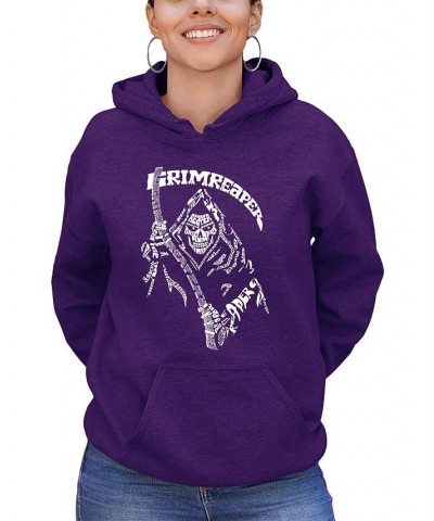 Women's Grim Reaper Word Art Hooded Sweatshirt Purple $30.00 Sweatshirts