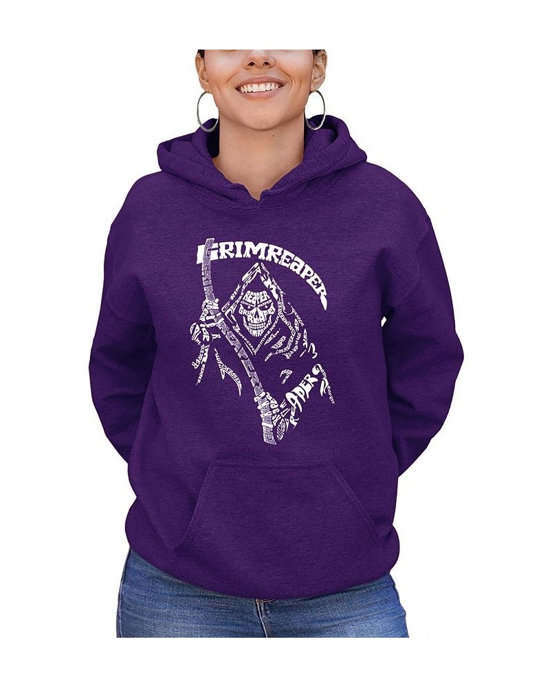 Women's Grim Reaper Word Art Hooded Sweatshirt Purple $30.00 Sweatshirts