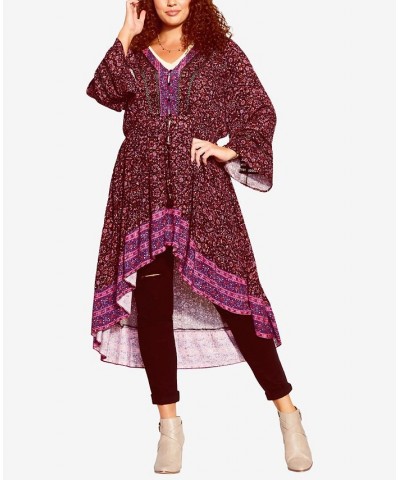 Trendy Plus Size Marigold Duster Purple Reine Print $55.93 Tops