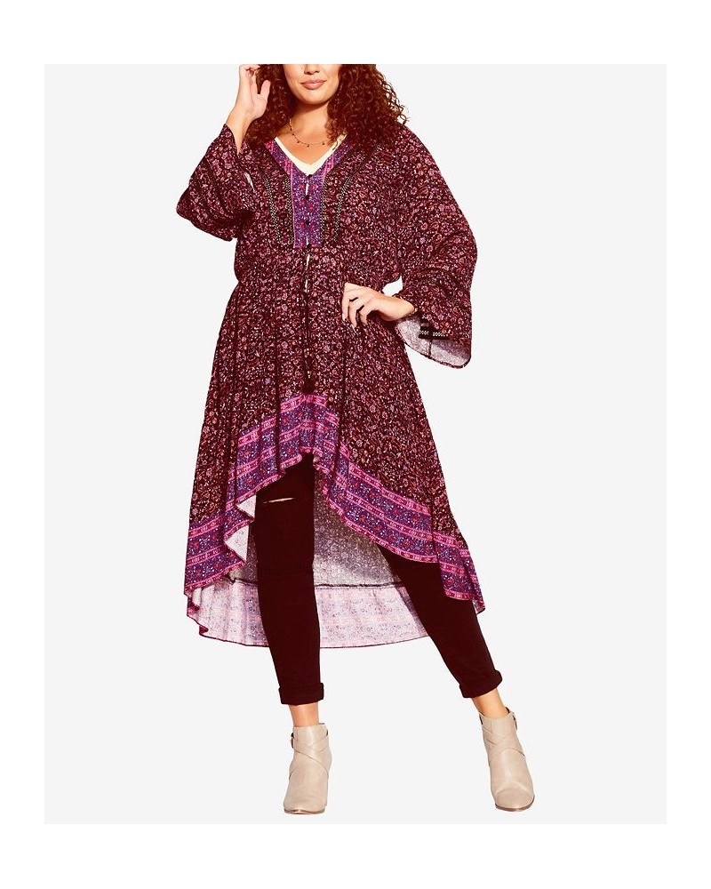 Trendy Plus Size Marigold Duster Purple Reine Print $55.93 Tops