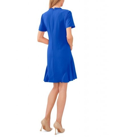 Women's A-Line Ruffled Neck Dress Blue $32.66 Dresses