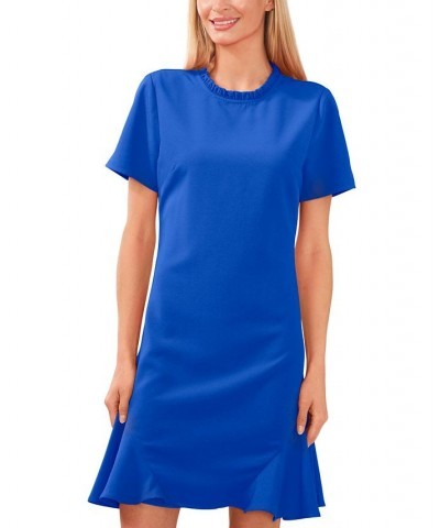 Women's A-Line Ruffled Neck Dress Blue $32.66 Dresses