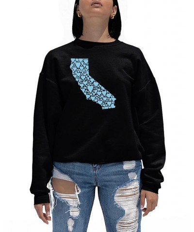 Women's California Hearts Word Art Crewneck Sweatshirt Black $23.50 Tops