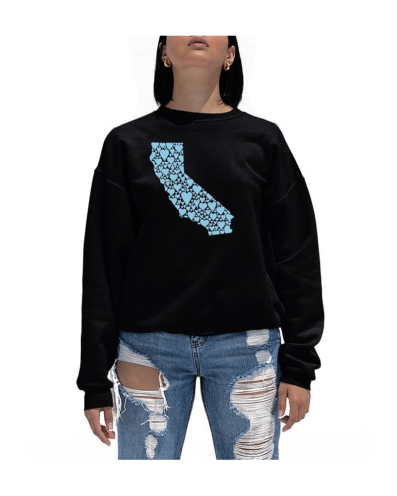 Women's California Hearts Word Art Crewneck Sweatshirt Black $23.50 Tops