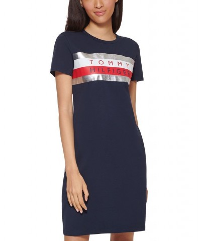 Women's Short-Sleeve Foil Logo Dress Blue $20.85 Dresses