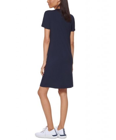 Women's Short-Sleeve Foil Logo Dress Blue $20.85 Dresses