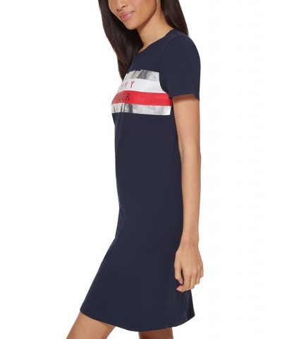 Women's Short-Sleeve Foil Logo Dress Blue $20.85 Dresses