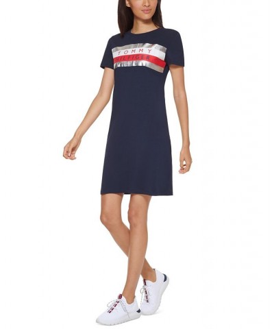 Women's Short-Sleeve Foil Logo Dress Blue $20.85 Dresses