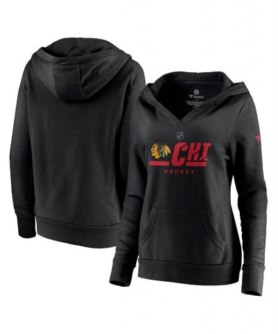 Women's Branded Black Chicago Blackhawks Authentic Pro Secondary Logo V-Neck Pullover Hoodie Black $35.25 Sweatshirts