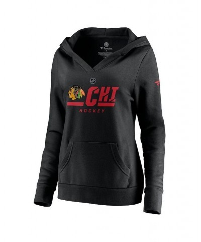 Women's Branded Black Chicago Blackhawks Authentic Pro Secondary Logo V-Neck Pullover Hoodie Black $35.25 Sweatshirts