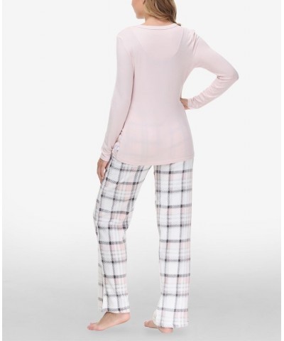 Women's Henley Top with Microlight Lounge Pant Set 2 Piece Arcticplaid Pink $29.54 Sleepwear