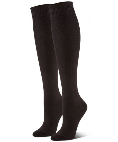 Women's Flat Knit Knee High Socks 3 Pair Pack Black $14.10 Socks