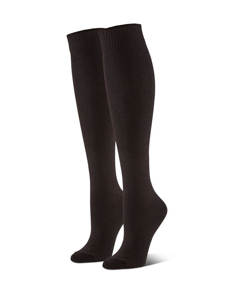 Women's Flat Knit Knee High Socks 3 Pair Pack Black $14.10 Socks