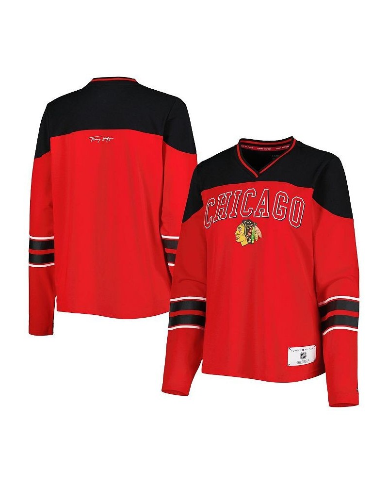 Women's Red Chicago Blackhawks Abigail V-Neck Long Sleeve T-shirt Red $33.14 Tops