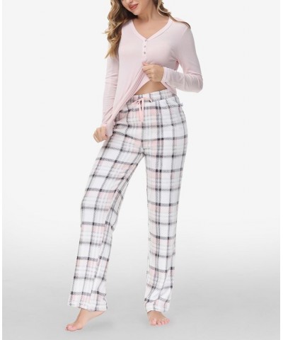 Women's Henley Top with Microlight Lounge Pant Set 2 Piece Arcticplaid Pink $29.54 Sleepwear