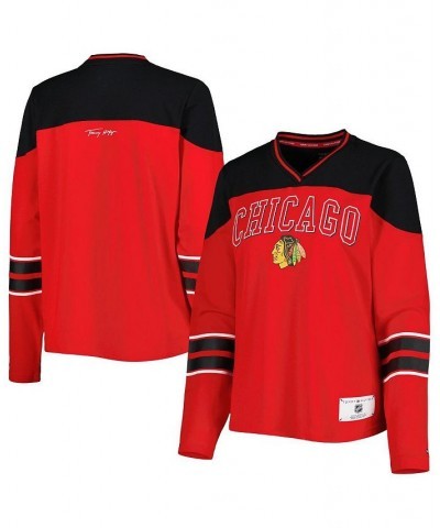 Women's Red Chicago Blackhawks Abigail V-Neck Long Sleeve T-shirt Red $33.14 Tops