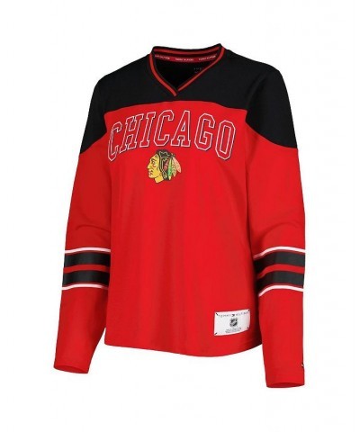 Women's Red Chicago Blackhawks Abigail V-Neck Long Sleeve T-shirt Red $33.14 Tops