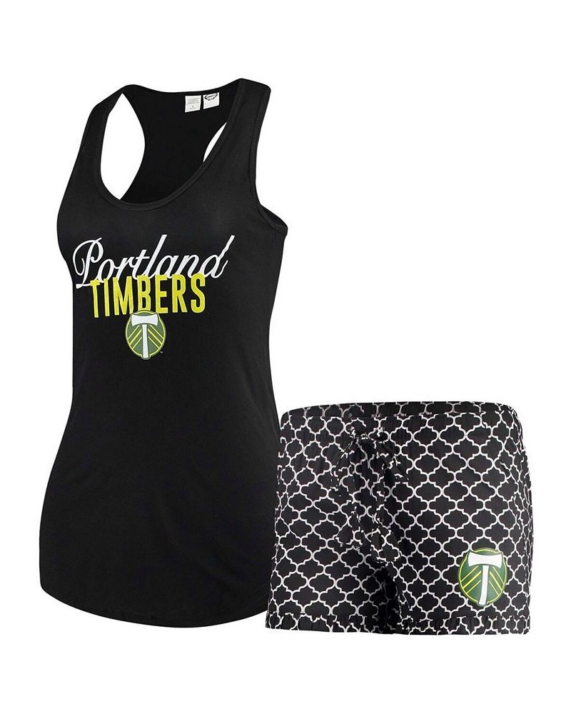 Women's Black and White Portland Timbers Slumber Ruffle Shorts and Tank Top Sleep Set Black, White $31.89 Pajama