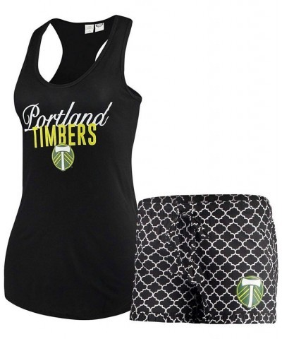 Women's Black and White Portland Timbers Slumber Ruffle Shorts and Tank Top Sleep Set Black, White $31.89 Pajama