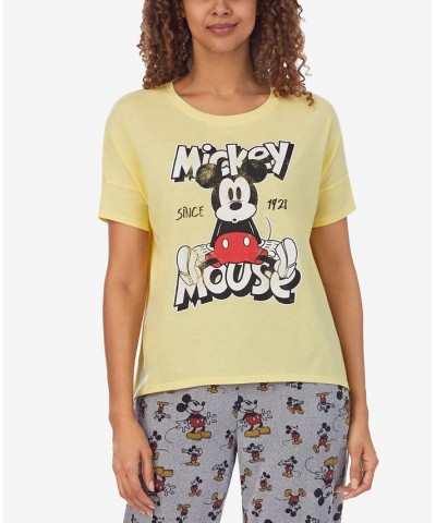 Women's Mickey Mouse Printed Short-Sleeve Pajama Shirt Yellow $8.98 Sleepwear