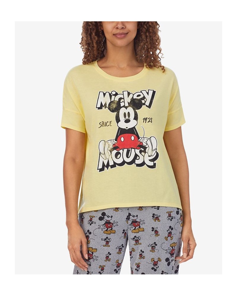 Women's Mickey Mouse Printed Short-Sleeve Pajama Shirt Yellow $8.98 Sleepwear