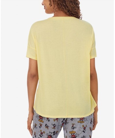 Women's Mickey Mouse Printed Short-Sleeve Pajama Shirt Yellow $8.98 Sleepwear