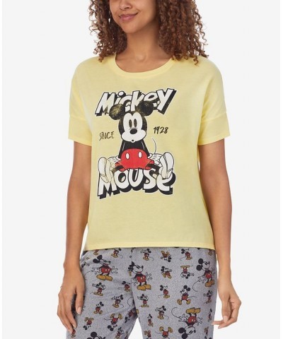 Women's Mickey Mouse Printed Short-Sleeve Pajama Shirt Yellow $8.98 Sleepwear