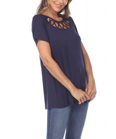 Women's Crisscross Cutout Short Sleeve Top Blue $31.62 Tops