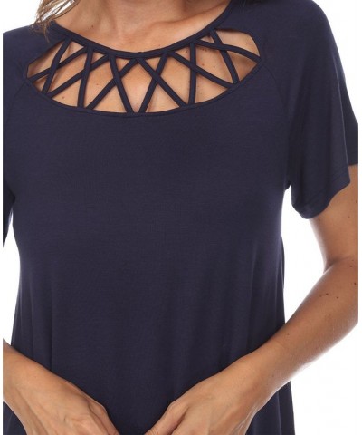 Women's Crisscross Cutout Short Sleeve Top Blue $31.62 Tops