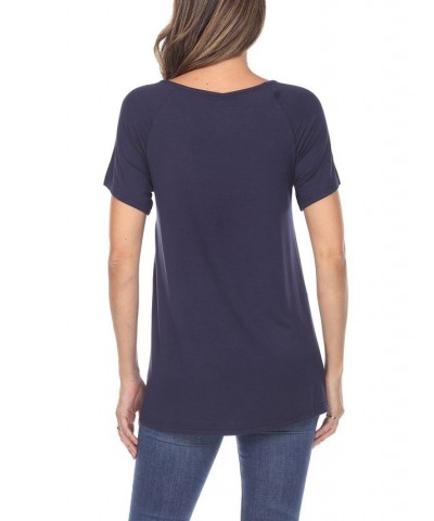 Women's Crisscross Cutout Short Sleeve Top Blue $31.62 Tops