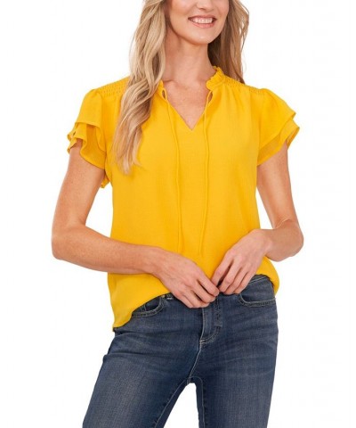 Women's Yoryu Flutter Sleeve Blouse Saffron Yellow $41.83 Tops