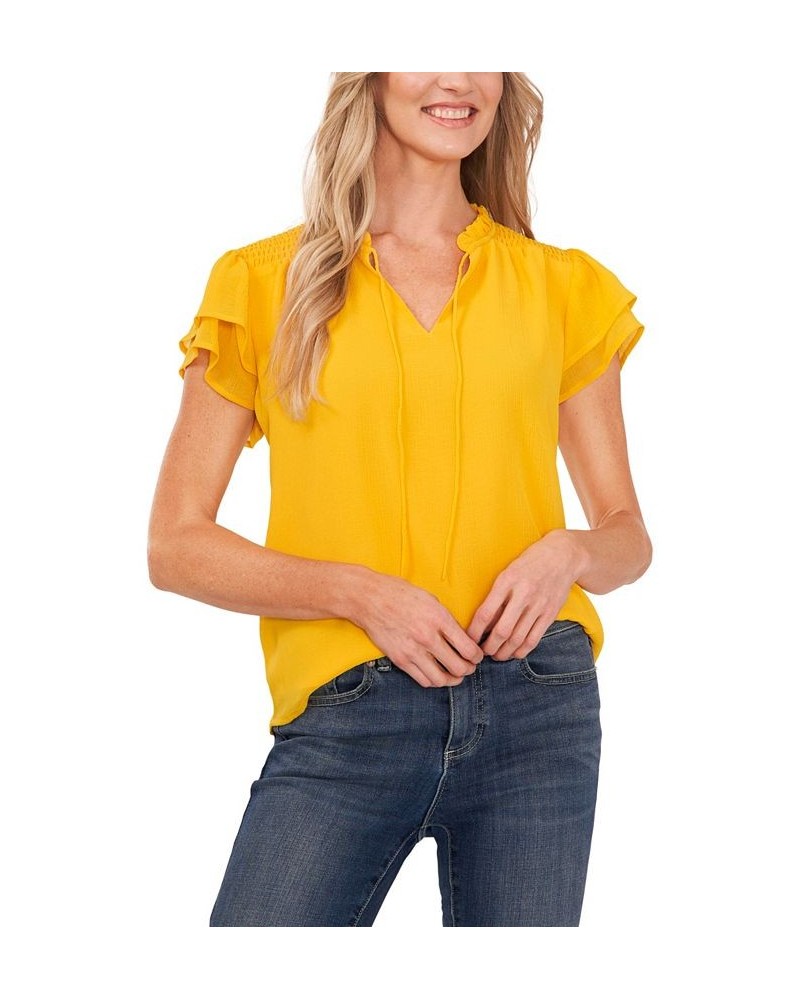 Women's Yoryu Flutter Sleeve Blouse Saffron Yellow $41.83 Tops