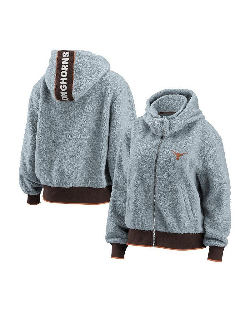 Women's Gray Texas Longhorns Sherpa Full-Zip Hoodie Jacket Gray $50.99 Jackets