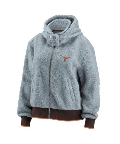 Women's Gray Texas Longhorns Sherpa Full-Zip Hoodie Jacket Gray $50.99 Jackets