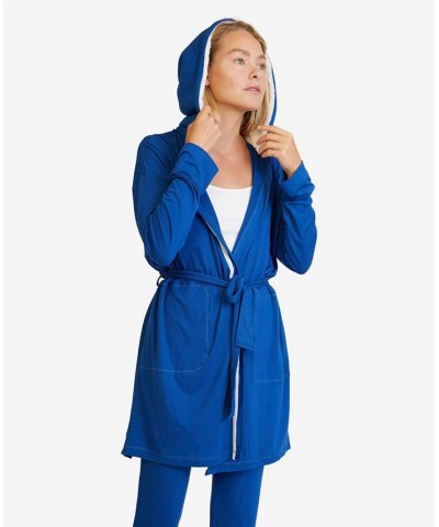 Women's Hooded Jersey Robe and Pants Loungewear Blue $51.09 Sleepwear