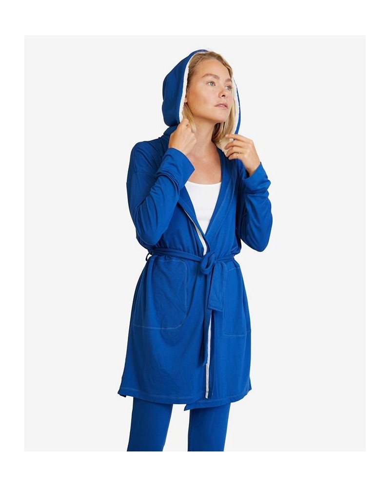 Women's Hooded Jersey Robe and Pants Loungewear Blue $51.09 Sleepwear