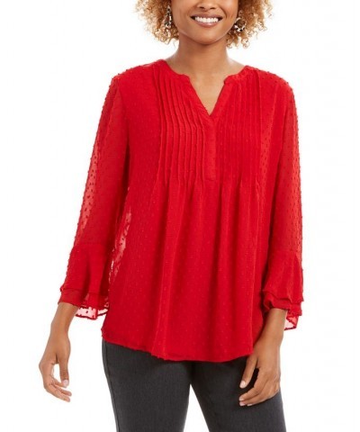 Double-Ruffle Textured Pintuck Top Red $20.03 Tops