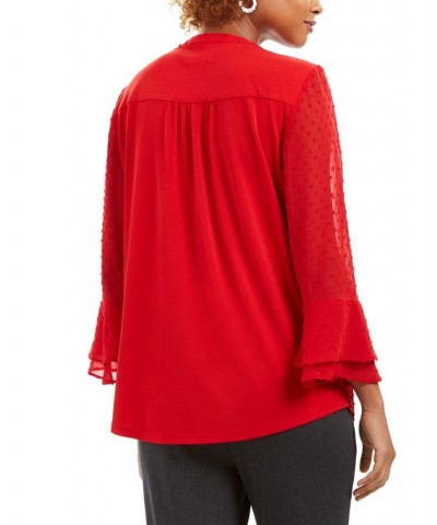 Double-Ruffle Textured Pintuck Top Red $20.03 Tops