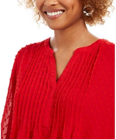 Double-Ruffle Textured Pintuck Top Red $20.03 Tops