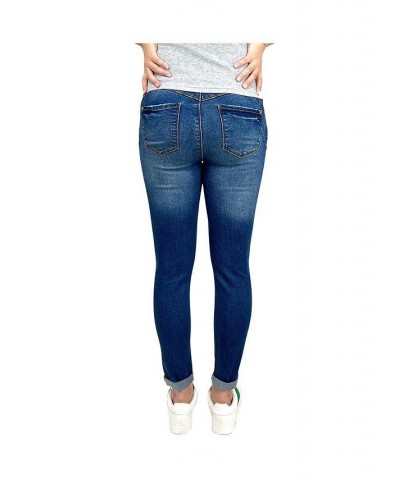 Butt Lifter Distressed Maternity Jean with Band Blue $15.88 Jeans