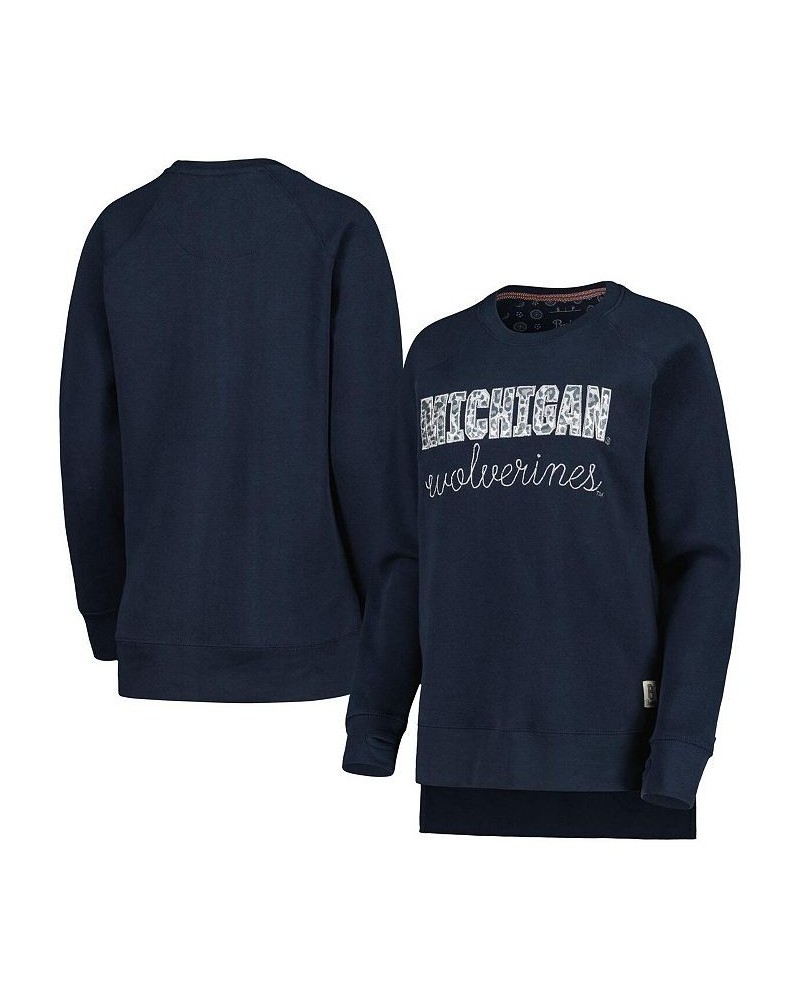 Women's Navy Michigan Wolverines Steamboat Animal Print Raglan Pullover Sweatshirt Navy $36.39 Sweatshirts