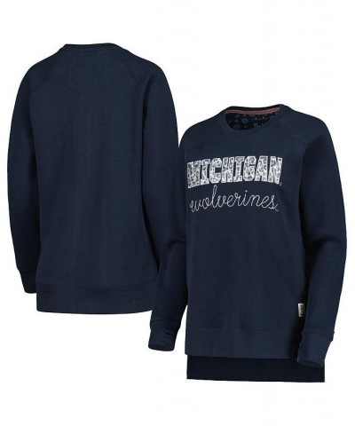 Women's Navy Michigan Wolverines Steamboat Animal Print Raglan Pullover Sweatshirt Navy $36.39 Sweatshirts